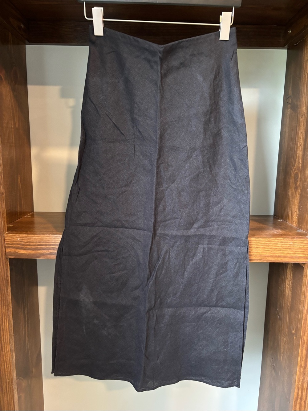 J. Crew Black Linen Midi Skirt with side slits